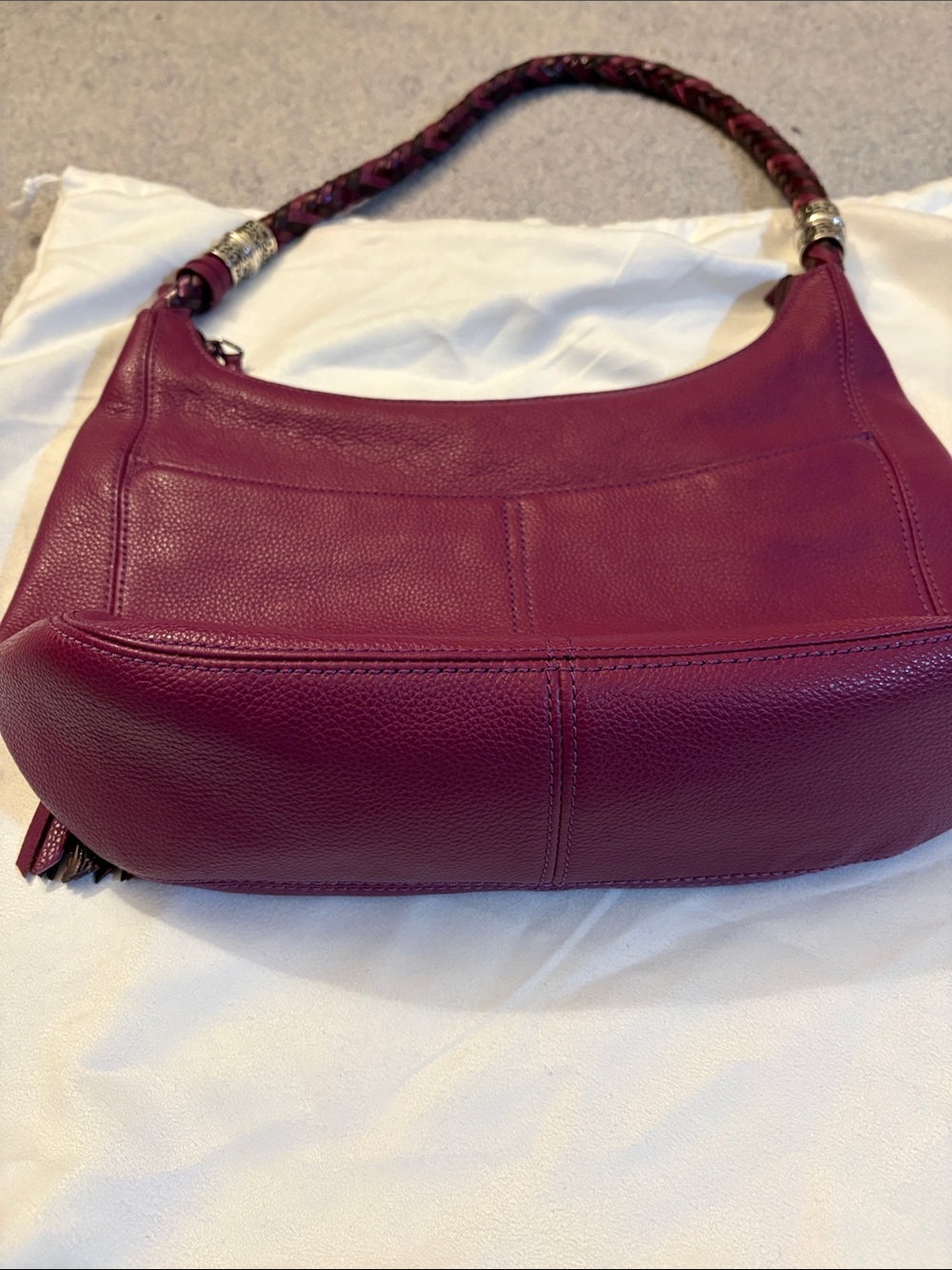 Brighton Plum Braided-Handle Leather Hobo with Heart Charms - Picture 3 of 10